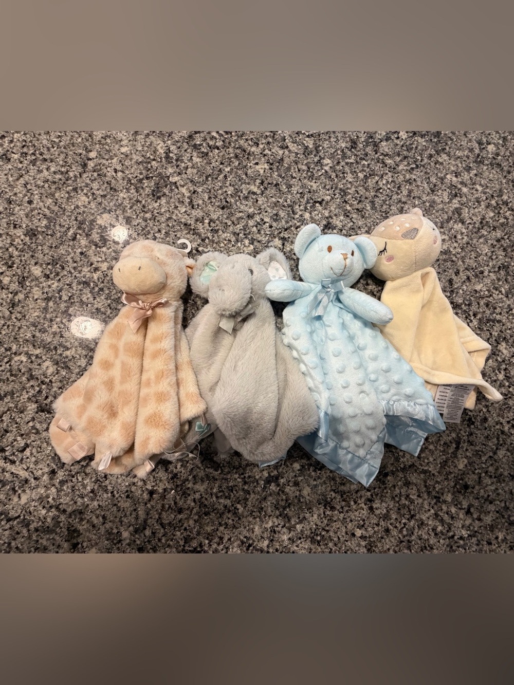 Giraffe & elephant are rattles with sensory tags, Blue Bear,beige fawn security